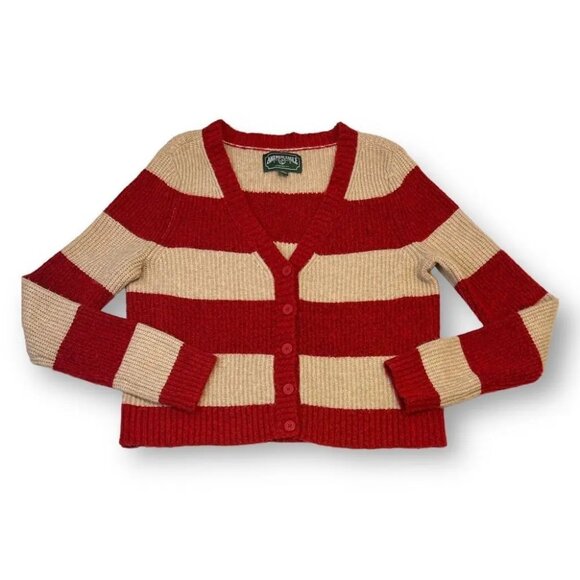 American Eagle Rugby Striped Cardigan Sweater Red XS - Picture 10 of 10